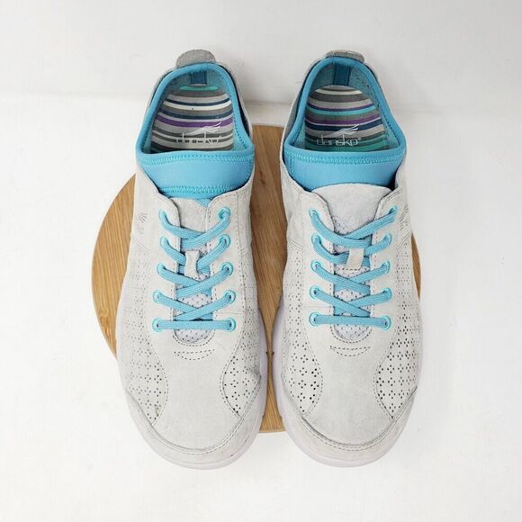 Dansko Shoes Womens 41 Elise Sneaker Grey Leather Blue Comfort Casual Athletic - Picture 4 of 11